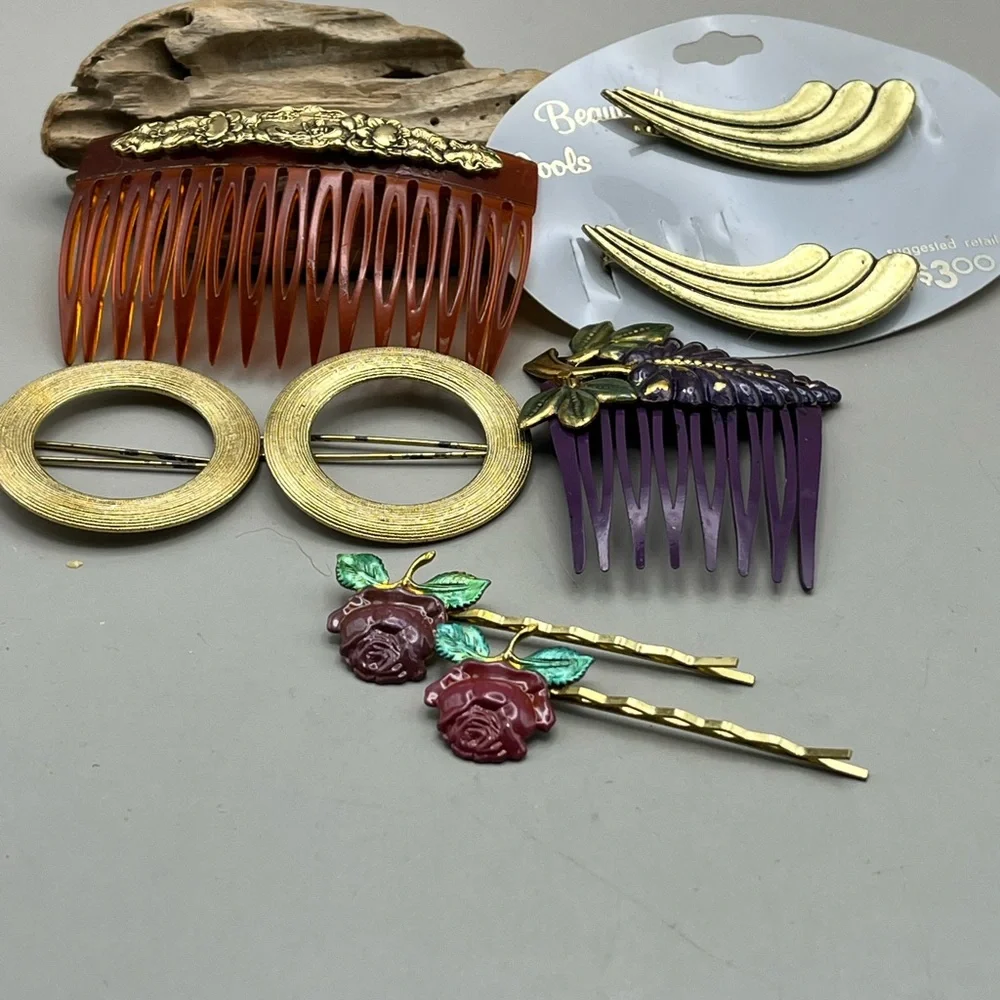 Elegant Vintage Accessory Set - Gold, Purple, Red -Retro Collectible